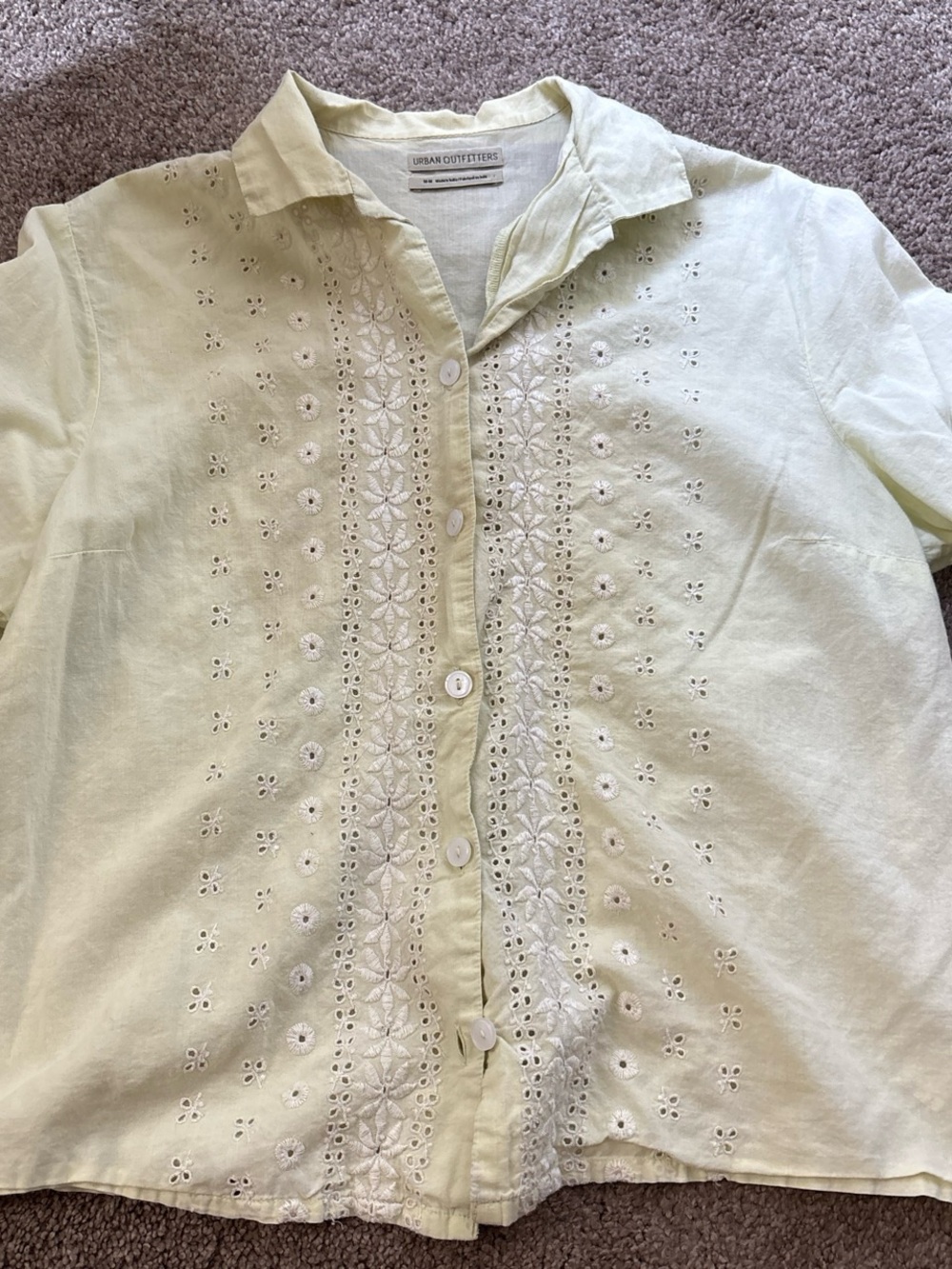 Urban Outfitters Pale Yellow Eyelet Button-Up Shirt